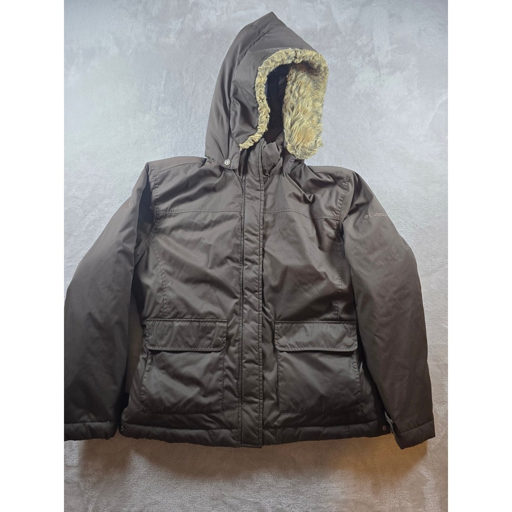 Vintage Columbia Coat Jacket Womens L Brown Down Hooded Parka Insulated Y2K